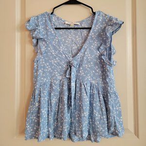 Blue Floral Tie Front Top